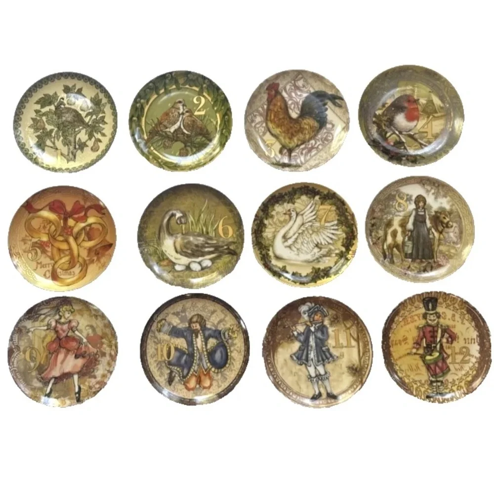 Pottery Barn Twelve Days Of Christmas Boxed Salad Plates, Mixed Set Of 12